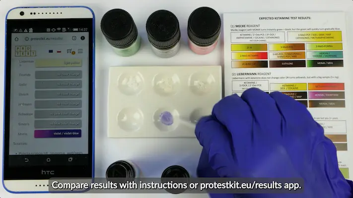 Ketamine test kit color change