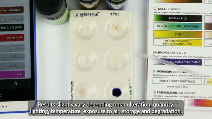 Meth/amphetamine reagent color change